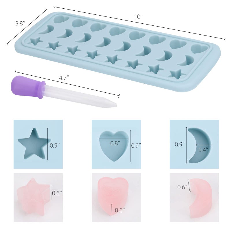BTYMS Moon Stars and Heart Ice Cube Tray Silicone Molds with Liquid Dropperï¼ŒEasy Release Ice Trays with Lid, 24 Cavity Heart Mold for Ice Cubes, Gelatine, Chocolate, Baking and Candy - Image 2