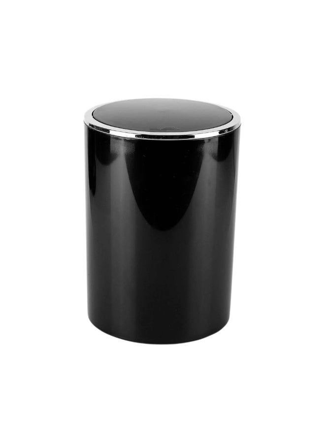 بريمانوفا سلة مهملات أكريليك سعة 6 لتر بغطاء متأرجح مع هيكل معدني فضي – سلة قمامة داخلية مدمجة للحمام وغرفة النوم والمكتب والمطبخ (أسود) - Image 1