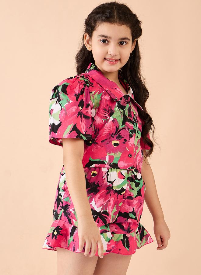 ستايلو بج طقم شورت وبلوزة بأكمام منفوشة وطبعة زهور من ستايلو بيج - Image 4