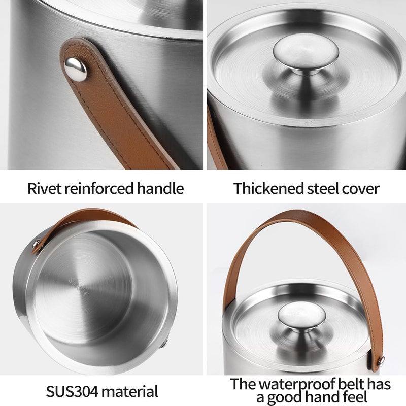 Bakpoco Double-Wall Vacuum Insulated Ice Bucket with Lid, Scoop, Ice Tong, Strainer & Leather Handle Keep Ice Frozen Longer Large Wine Ice Buckets for Cocktail Bar,Parties Chilling Beer Champagne 3L - Image 4