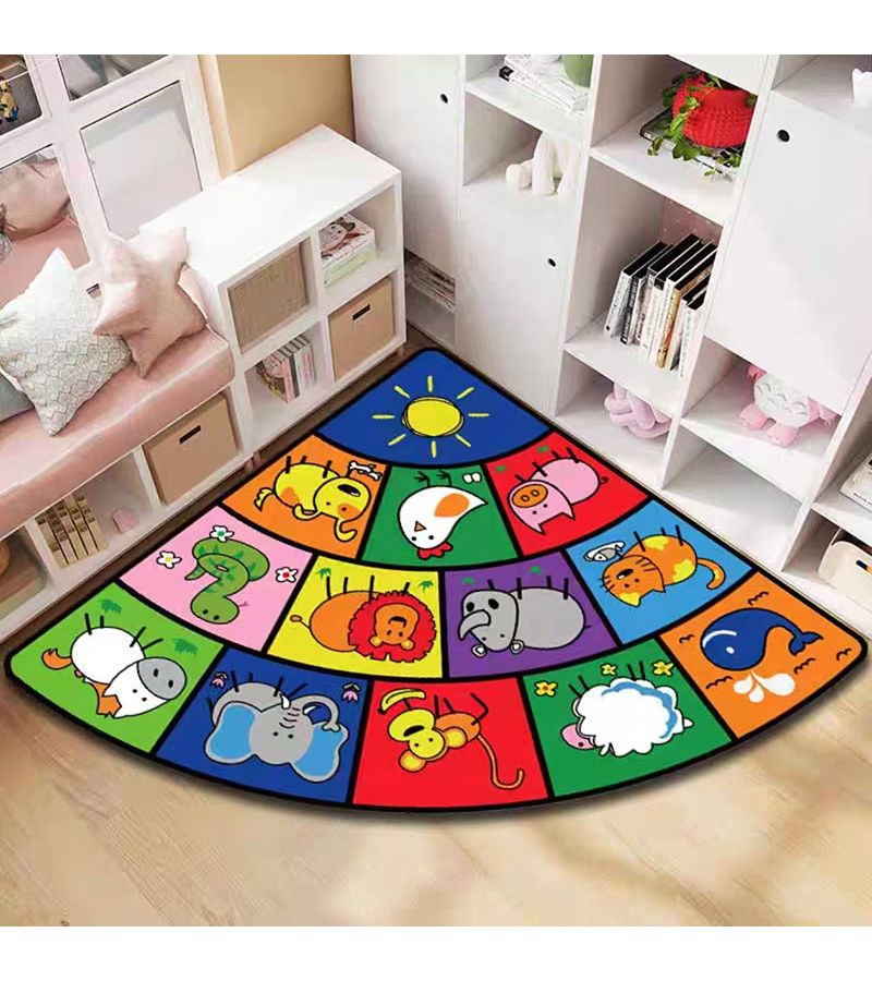 Colorful Cartoon Animal Fan Shaped Non Slip Fluffy Soft Rug 23 62 Inch For Living Room Hallway Home Decor Bedroom Office - Image 1