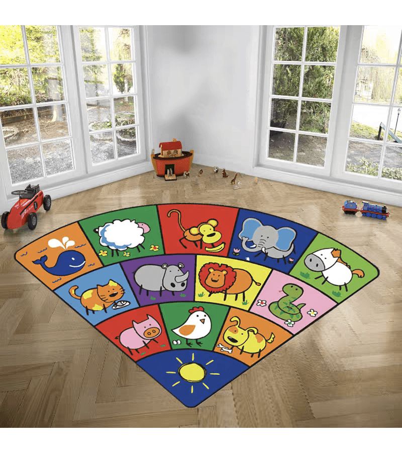 Colorful Cartoon Animal Fan Shaped Non Slip Fluffy Soft Rug 23 62 Inch For Living Room Hallway Home Decor Bedroom Office - Image 2