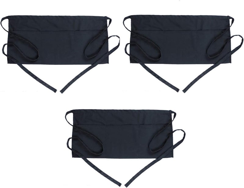 BOHARERS Waist Apron with 3 Pockets - Black Waitress Waiter Server Short Aprons - Image 1