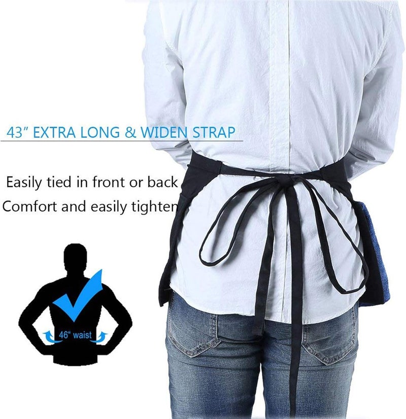 BOHARERS Waist Apron with 3 Pockets - Black Waitress Waiter Server Short Aprons - Image 4