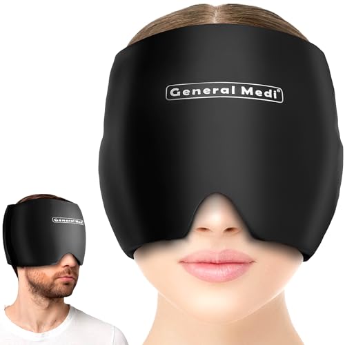 General Medi Headache Migraine Ice Wrap Cap Cold Therapy Migraine Relief Hat Headache Ice Hat Cold Compress Great for Puffy Eyes Tension Sinus Stress Relief Black