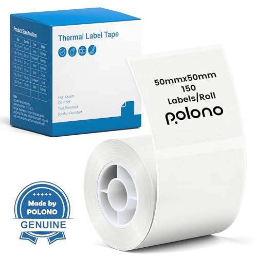 POLONO Thermal Labels for PM220S Label Maker, 1.97"x1.97" (50x50mm), Multi-Purpose Thermal Sticker Label Tape, Self-Adhesive Thermal Paper for Home, Office, 150 Labels/1Roll, Clear - Image 1
