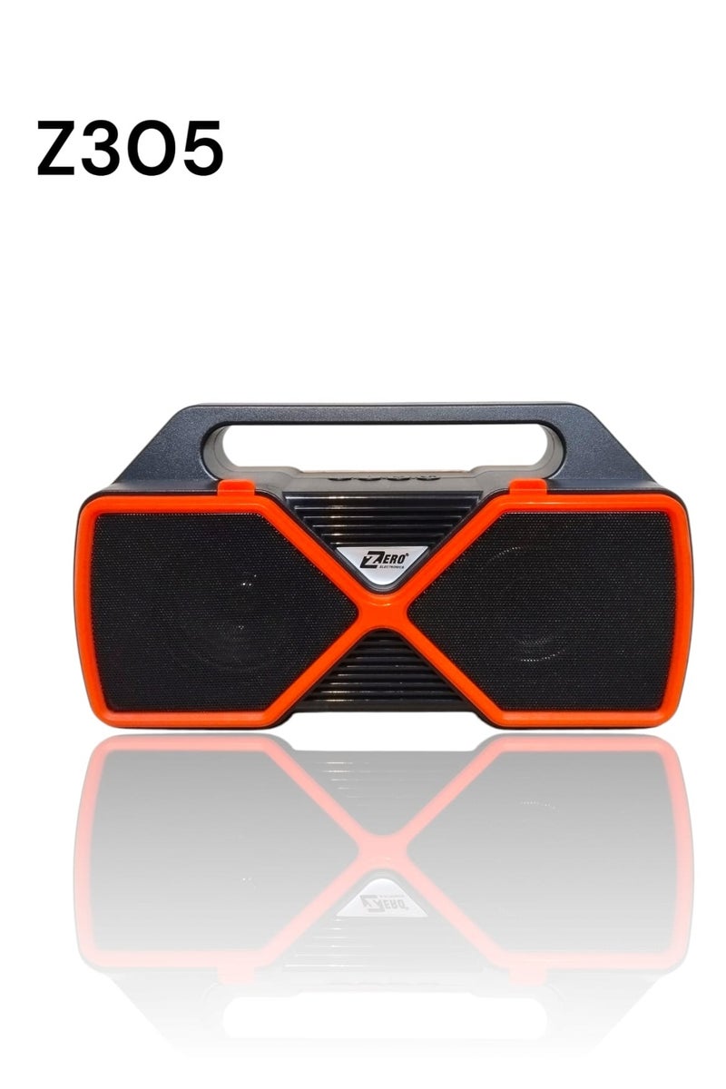 زيرو مكبر صوت  Z305  لاسلكية محمولة  قابلة للشحن تعمل بالطاقة الشمسية تدعم  راديو FM بصوت كبير وعالي الجودة ويحتوي على كشاف يدعم كارت الميموري وفلاش يو إس بي - أسود/برتقالي - Image 1