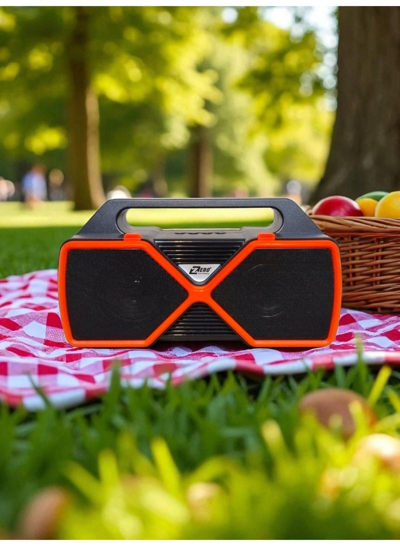 زيرو مكبر صوت  Z305  لاسلكية محمولة  قابلة للشحن تعمل بالطاقة الشمسية تدعم  راديو FM بصوت كبير وعالي الجودة ويحتوي على كشاف يدعم كارت الميموري وفلاش يو إس بي - أسود/برتقالي - Image 2