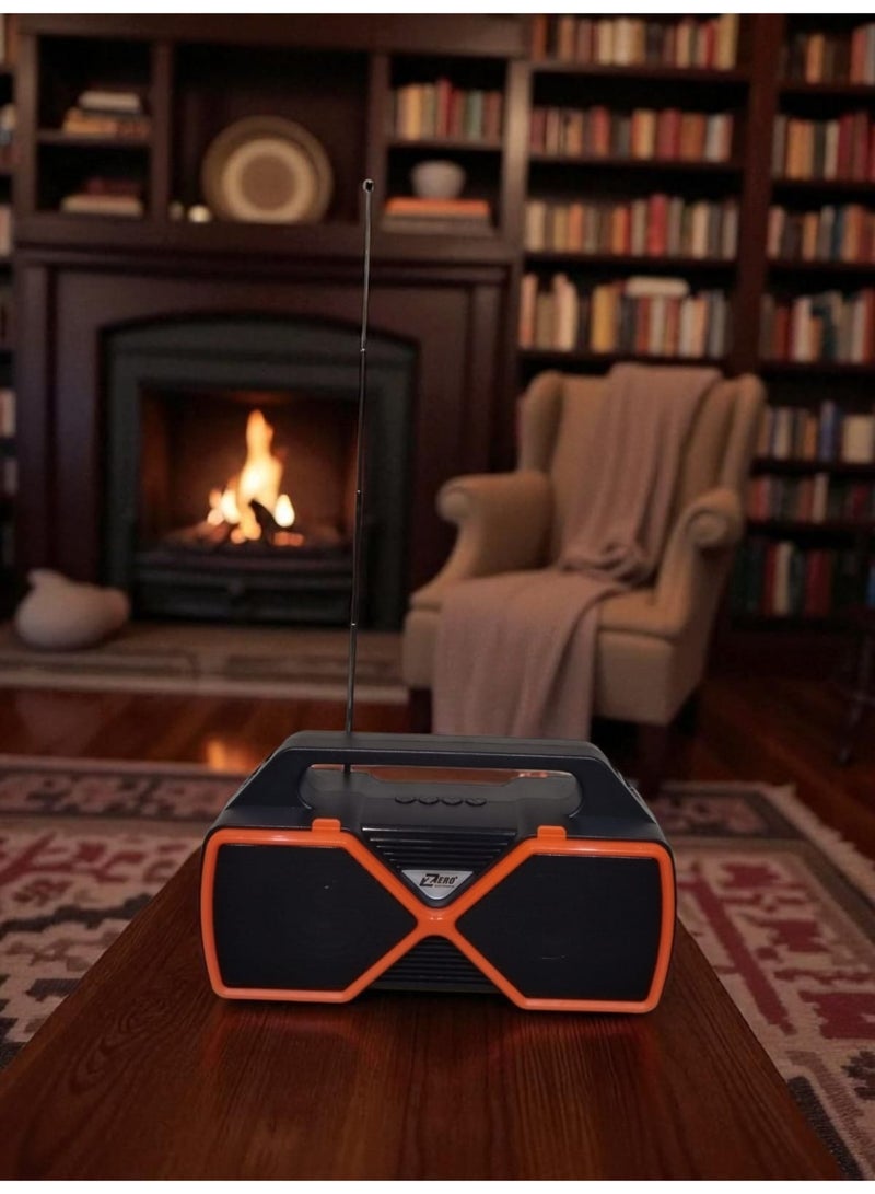 زيرو مكبر صوت  Z305  لاسلكية محمولة  قابلة للشحن تعمل بالطاقة الشمسية تدعم  راديو FM بصوت كبير وعالي الجودة ويحتوي على كشاف يدعم كارت الميموري وفلاش يو إس بي - أسود/برتقالي - Image 4