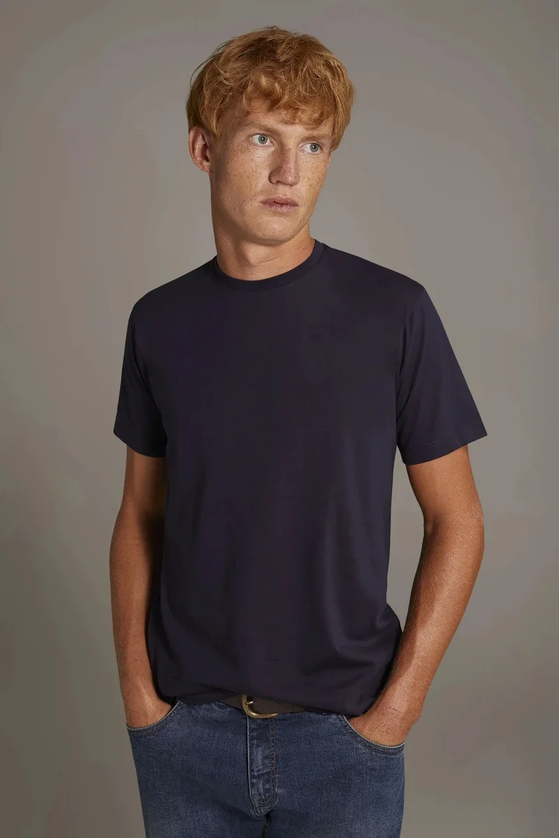 دوبل غانغر 100% cotton made in Italy round neck t-shirt - DK Blue