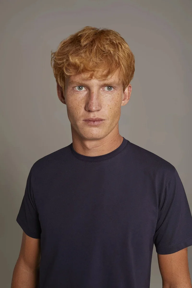 دوبل غانغر 100% cotton made in Italy round neck t-shirt - DK Blue