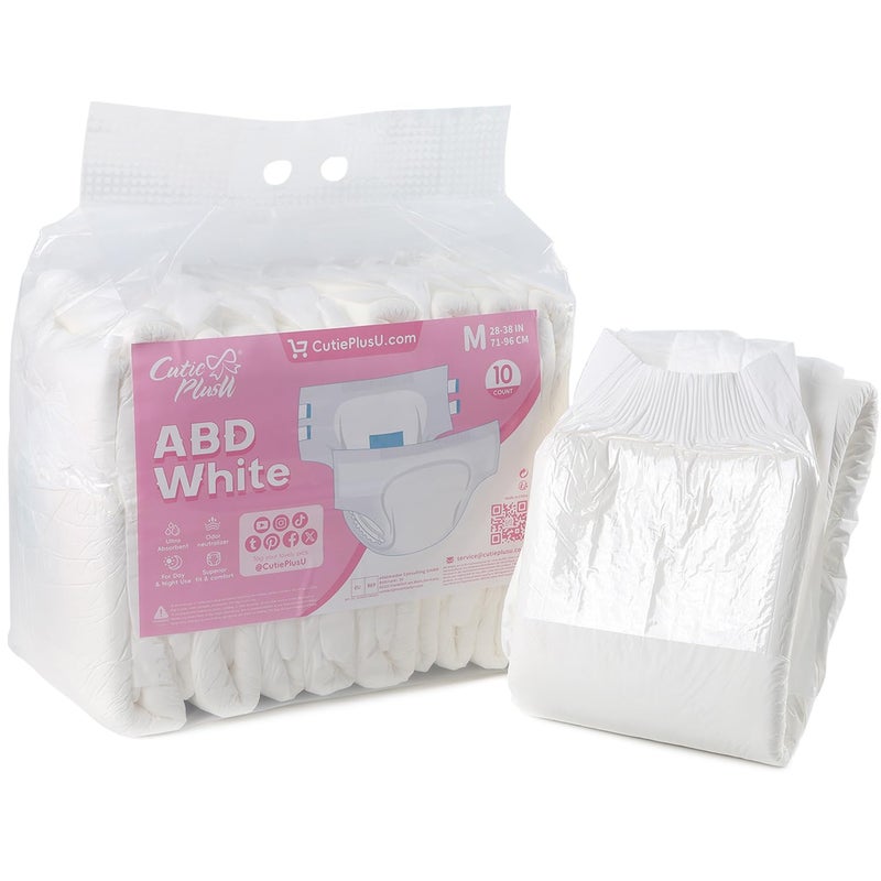 CutiePlusU Disposable Adult Diaper Heavy Absorption Dry Surface Adult Diapers All Night- White 10 Pieces (Medium 28"-38") - Image 1