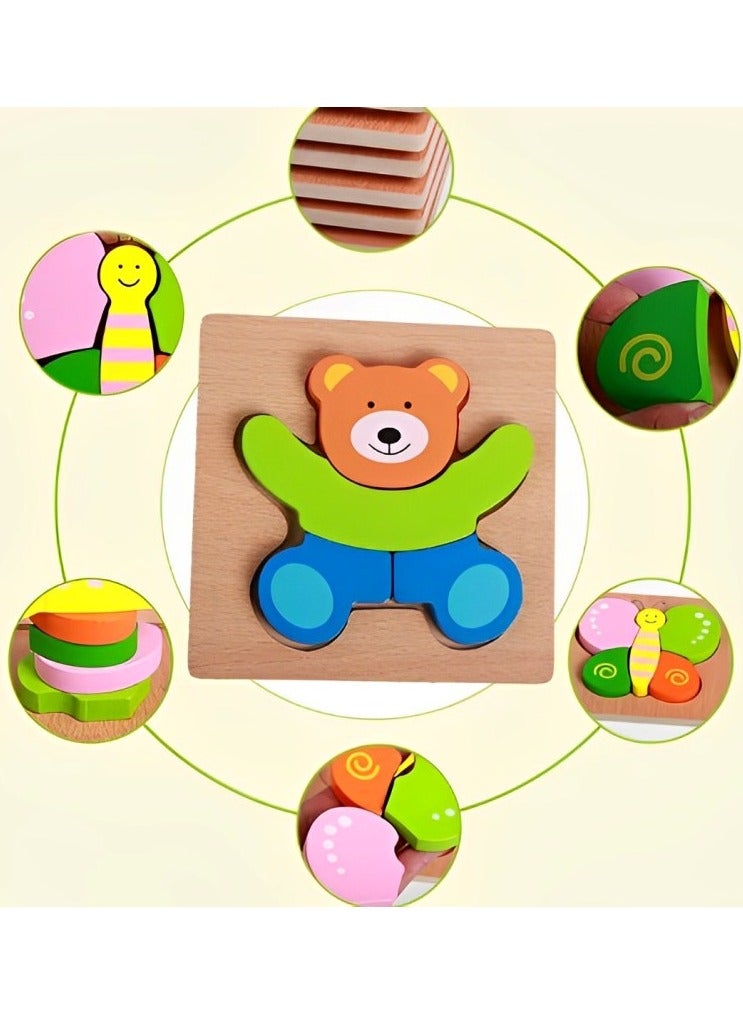 Wooden 3D Jigsaw Puzzle Baby Owl Colored Shape for Toddlers, Teacher Parents Early Learning Support Tools, Attractive Colors and Patterns, Montessori Motor and Sensory Skills Develop Toys, Ideal Gift