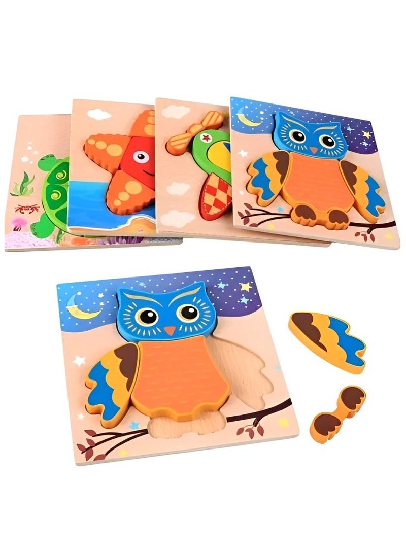 Wooden 3D Jigsaw Puzzle Baby Owl Colored Shape for Toddlers, Teacher Parents Early Learning Support Tools, Attractive Colors and Patterns, Montessori Motor and Sensory Skills Develop Toys, Ideal Gift