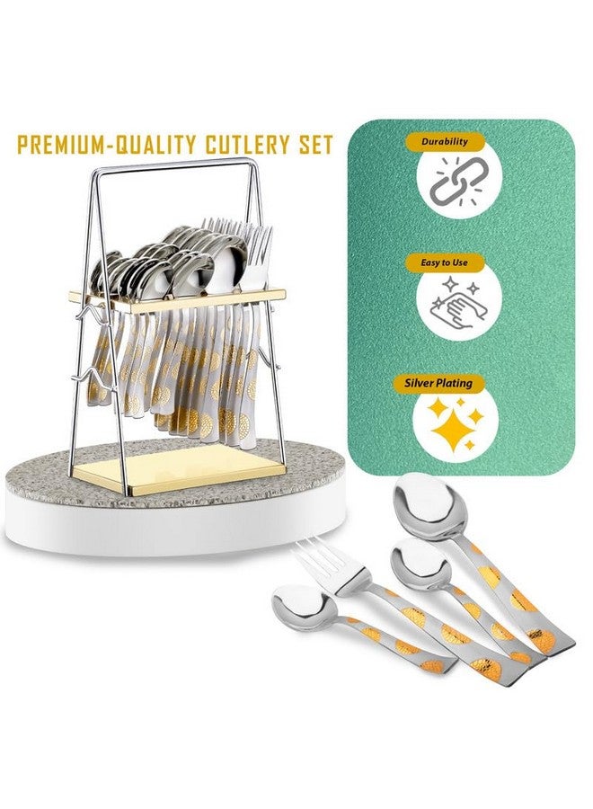 Parage Parage 25 Pieces 24k Golden Stainless Steel Cutlery Set with Stand for Home & Kitchen(6 Pcs Each Table Spoons, Forks, Dinner Spoons, Tea Spoons, 1 Pc Cutlery Stand) 24 Karat Gold Plated Set (Regal) - Image 4