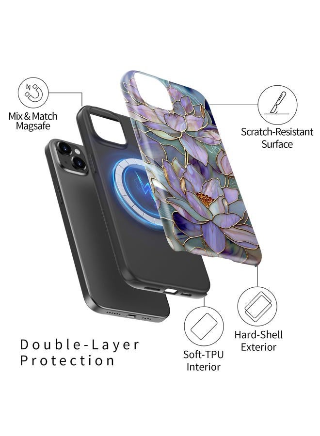 Goodon for iPhone 15 Case Cute - Wireless Charging Compatible - Dual-Layer Hard Shell + Silicone Cover - Protective Phone Case with Trendy Designs for Women - Abstract Lotus - Image 2