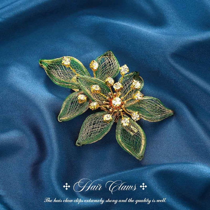 Casdre Flower Bridal Hair Clip Rhinestone Bride Wedding Hair Piece Crystal Hair Barratte Evening Party Hair Accessories for Women and Girls(B Green) - Image 3