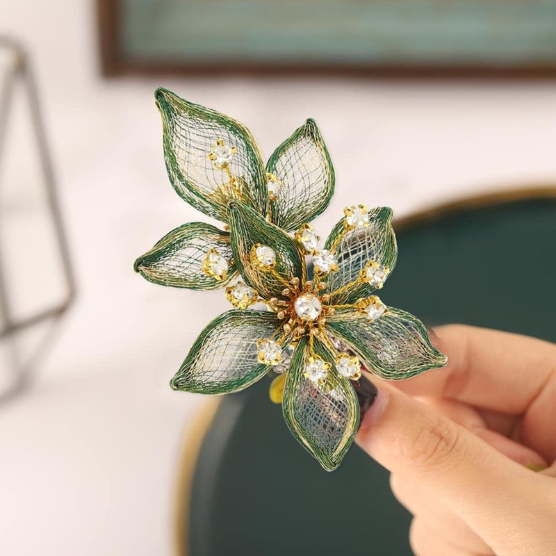 Casdre Flower Bridal Hair Clip Rhinestone Bride Wedding Hair Piece Crystal Hair Barratte Evening Party Hair Accessories for Women and Girls(B Green) - Image 1