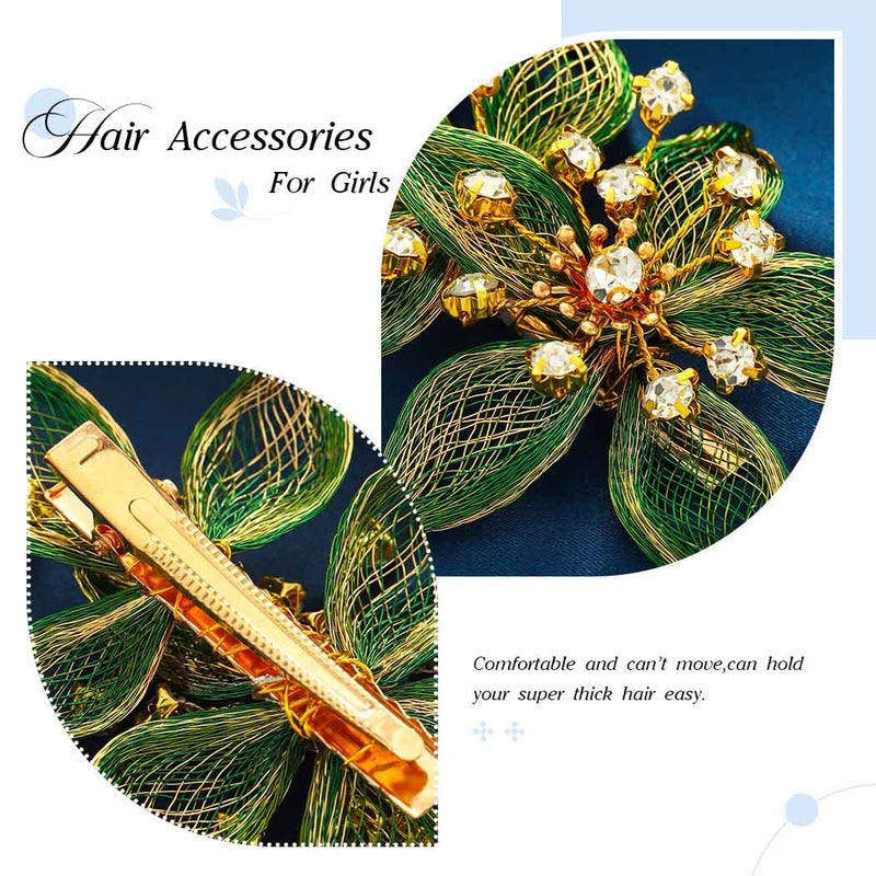 Casdre Flower Bridal Hair Clip Rhinestone Bride Wedding Hair Piece Crystal Hair Barratte Evening Party Hair Accessories for Women and Girls(B Green) - Image 4
