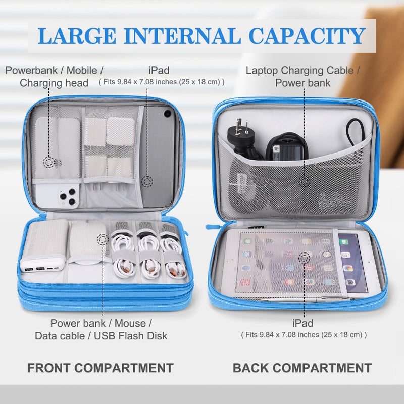 Waterproof Travel Cable Organizer Bag with Double Layer Storage for Cords, Chargers, Phone and Earphone - Image 3