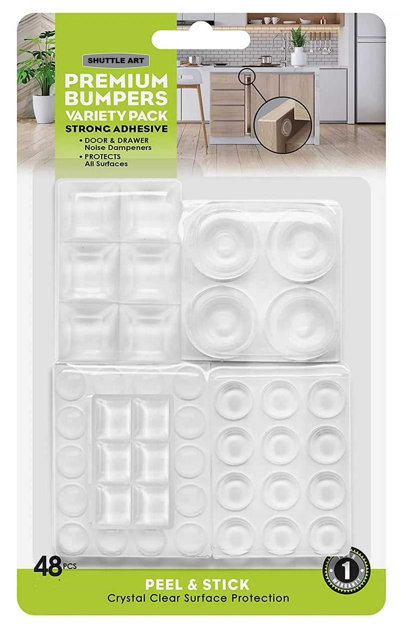 SHUTTLE ART Premium Adhesive Clear Bumper Pads 48 Piece Variety Pack, Round and Square Rubber Feet for Electronics, Cutting Boards, Cabinet Stoppers, Drawers, Furniture, Noise Damper - Image 1