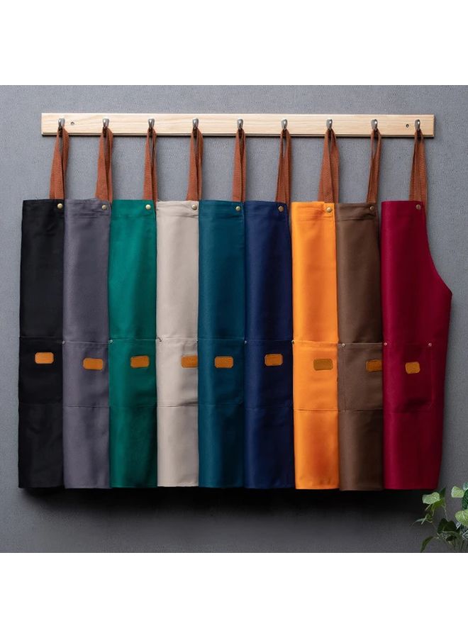 Dark Green Polyester Kitchen Apron for Adults with Pockets Home Chef Baking Cooking Wear - Image 1