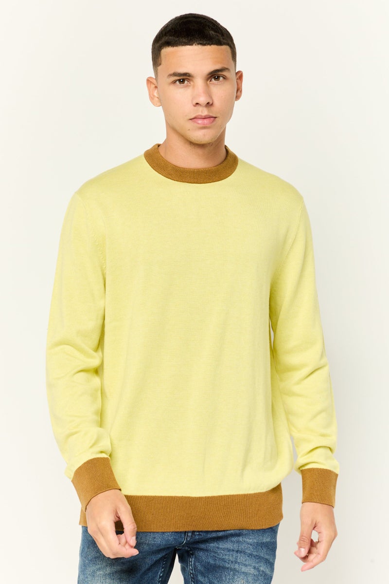 ESPRIT Men Ribbed Neck Long Sleeves Knitted Sweater, Light Yellow - Image 1