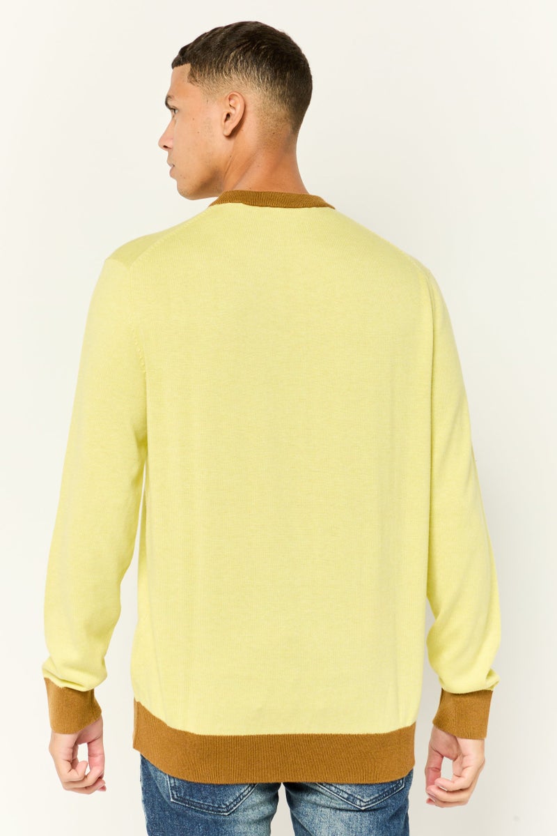 ESPRIT Men Ribbed Neck Long Sleeves Knitted Sweater, Light Yellow - Image 2