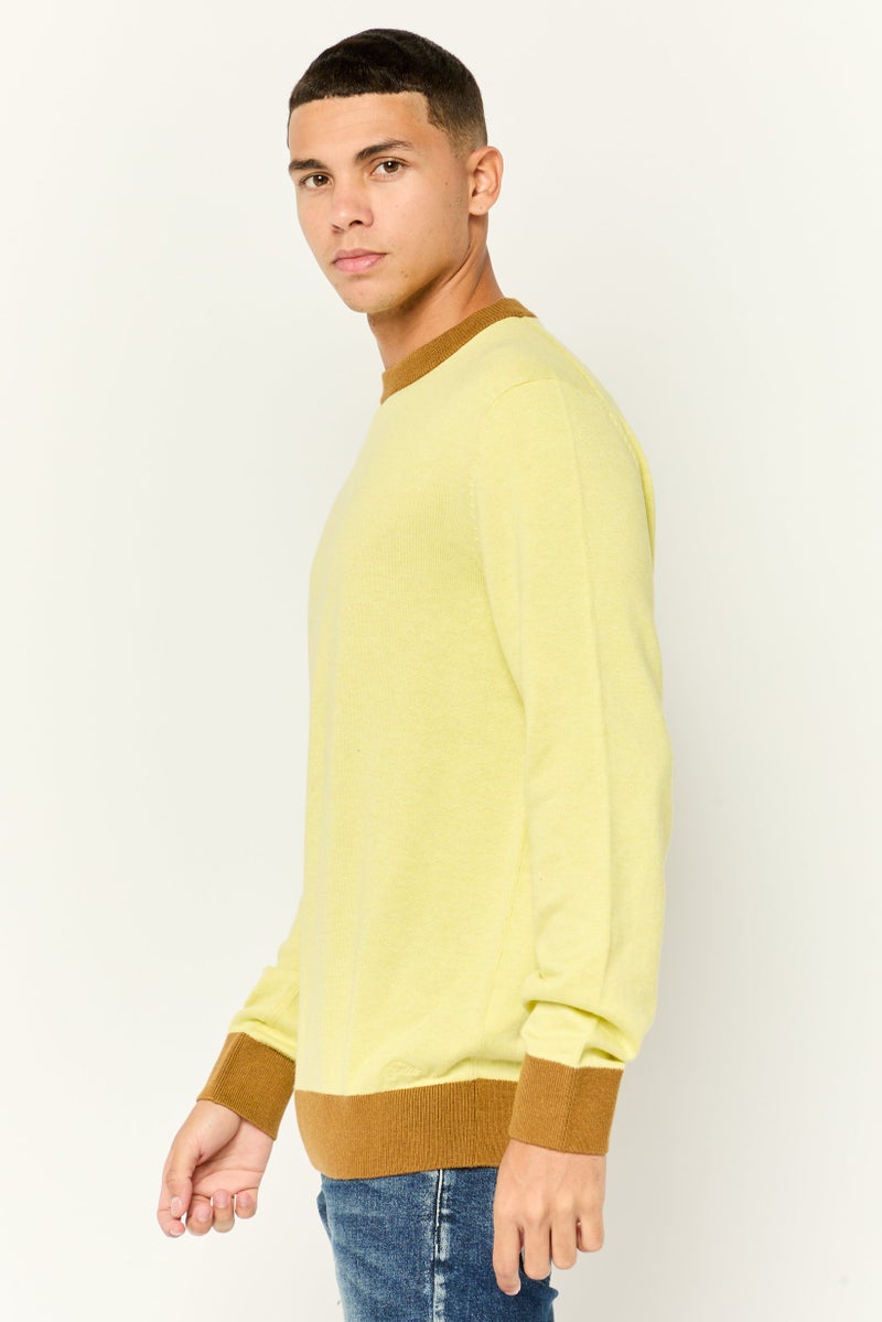 ESPRIT Men Ribbed Neck Long Sleeves Knitted Sweater, Light Yellow - Image 3