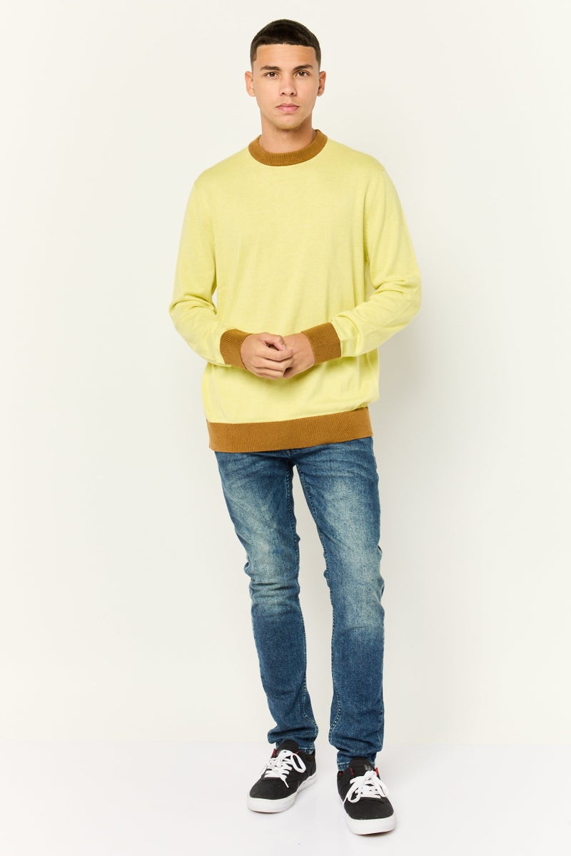ESPRIT Men Ribbed Neck Long Sleeves Knitted Sweater, Light Yellow - Image 4