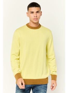 ESPRIT Men Ribbed Neck Long Sleeves Knitted Sweater, Light Yellow  - Image 1