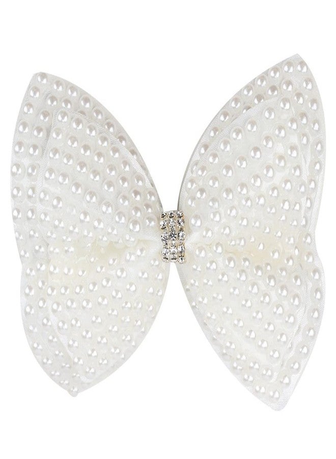 DINPREY 2Pcs Rhinestone Pearl Hair Bows for Toddler Kids Girls, White Double Layer Butterfly Floral Hair Bow Clip Hairpin Wedding Accessories for Women Girls Baby New Year Xmas Gifts (Bowknot) - Image 5