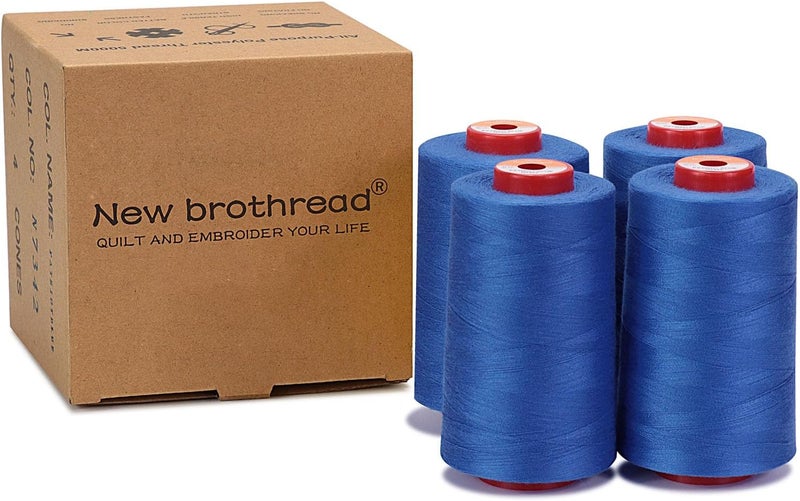 New brothread - 30 Options - 4 Large Cones of 5500Y (5000M) Each All Purpose Spun Polyester Thread 40S/2 (Tex27) for Serger, Overlock, Quilting, Piecing and Sewing - Patriot Blue - Image 3