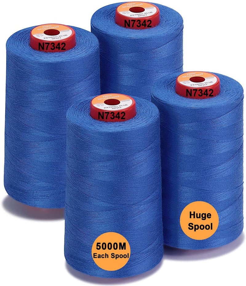 New brothread - 30 Options - 4 Large Cones of 5500Y (5000M) Each All Purpose Spun Polyester Thread 40S/2 (Tex27) for Serger, Overlock, Quilting, Piecing and Sewing - Patriot Blue - Image 1