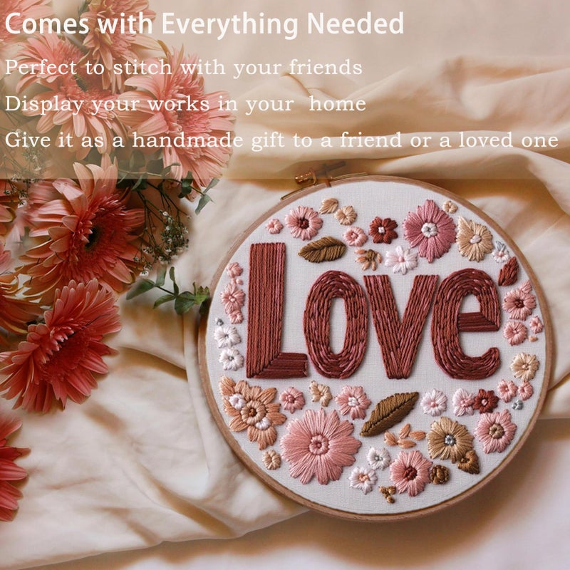 FONNUY I Love You Embroidery Kit for Beginners, Pre-Stamped Pattern Kits Gifts for Her Him, Romantic Anniversary for Women Men, Valentine's Day Gifts Thread Needlework, 8'' Hoop (Love 02) - Image 3