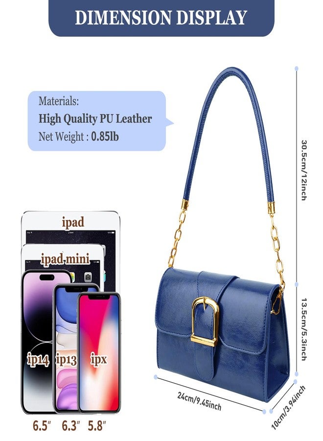 Gosect Shoulder Bag for Women, Cute Soft PU Leather Small Crossbody Purses Handbags, Trendy Underarm Bag Tote Purses for Women, A-dark Blue Shoulder Bag, Small - Image 3