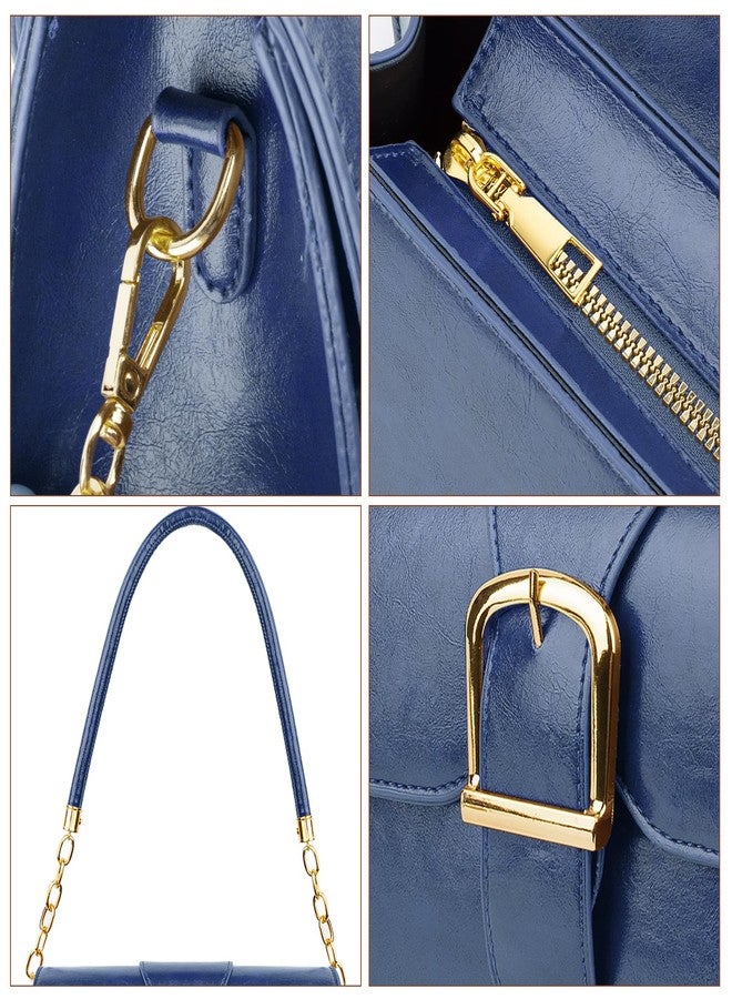 Gosect Shoulder Bag for Women, Cute Soft PU Leather Small Crossbody Purses Handbags, Trendy Underarm Bag Tote Purses for Women, A-dark Blue Shoulder Bag, Small - Image 5