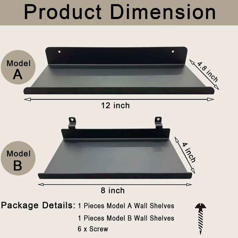 TRAIN2 ART Wall Shelves for Wood Slat Acoustic Panels, 2 Pack 8x4 Inch and 12x4.8 Inch Retail Display Shelves for Storage, Metal Boutique Display Shelf Accessories for 3D Wall Panels - Image 2