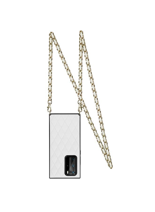 Zaboon Case For Huawei P40 Pro Elegant Rhombic Pattern Microfiber Leather +TPU Shockproof Case with Crossbody Strap Chain - Image 2