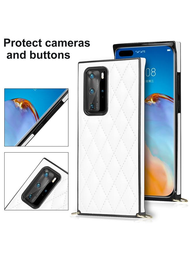 Zaboon Case For Huawei P40 Pro Elegant Rhombic Pattern Microfiber Leather +TPU Shockproof Case with Crossbody Strap Chain - Image 4