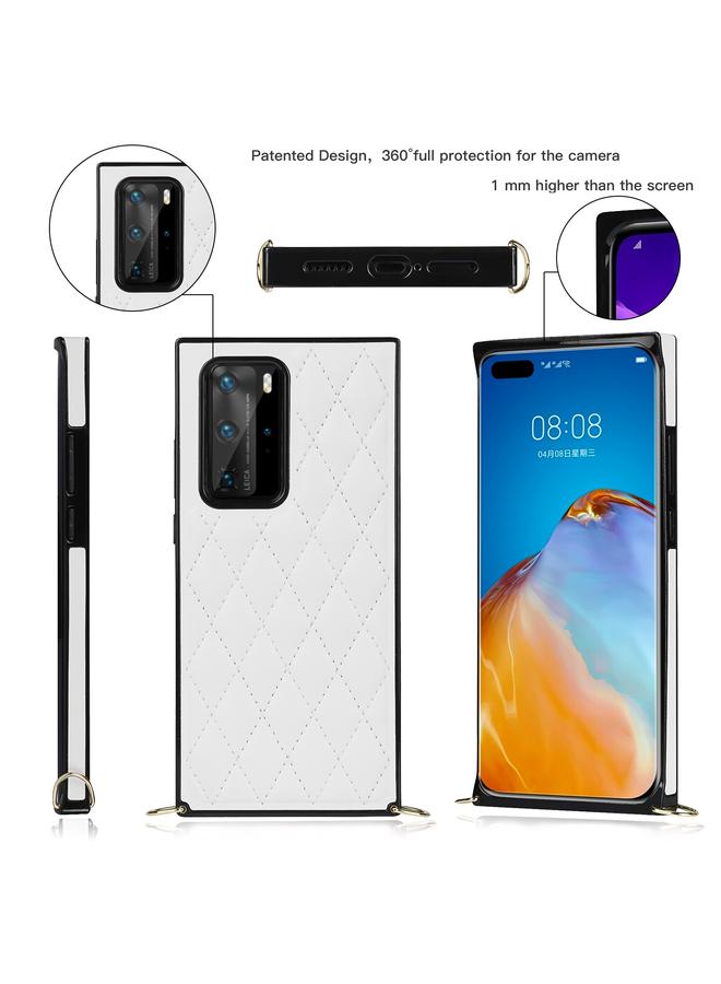 Zaboon Case For Huawei P40 Pro Elegant Rhombic Pattern Microfiber Leather +TPU Shockproof Case with Crossbody Strap Chain - Image 3