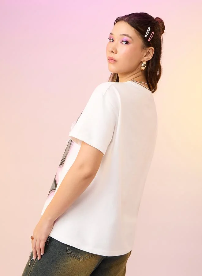 The Souled Store  Hello Kitty Spooky Cute Graphic Oversized White T-Shirt for Women | Best Price UAE