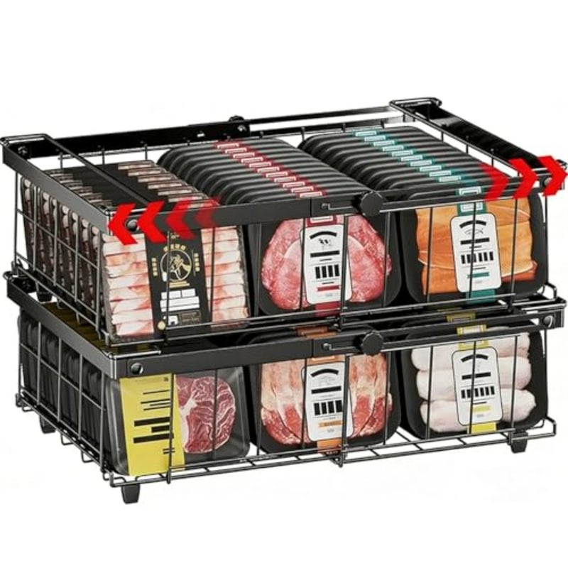 Expandable Freezer Organizer Bins, 2 Pack Large Expandable Stackable Chest Deep Freezer Containers with Handle, Foldable Freezer Storage Bins for Fridge, Deep Freezer, Cabinet, Kitchen, Pantry - Image 1