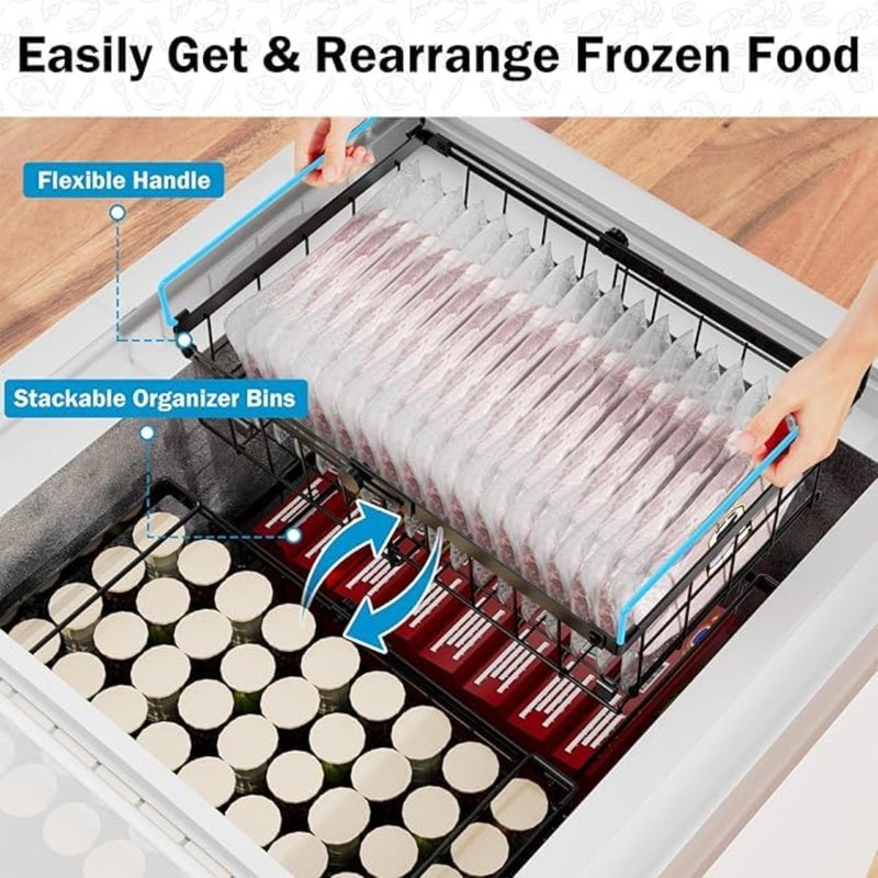 Expandable Freezer Organizer Bins, 2 Pack Large Expandable Stackable Chest Deep Freezer Containers with Handle, Foldable Freezer Storage Bins for Fridge, Deep Freezer, Cabinet, Kitchen, Pantry - Image 3