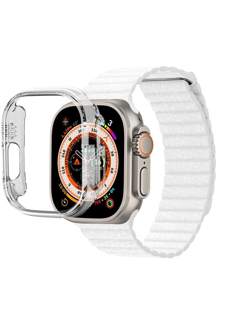 CATANES - 2 Packs For Apple Watch Band 49mm Leather Loop Band Magnetic Watch Strap Wristband and Clear Cup Holder White - Image 1
