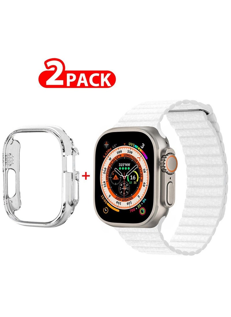 CATANES - 2 Packs For Apple Watch Band 49mm Leather Loop Band Magnetic Watch Strap Wristband and Clear Cup Holder White - Image 1