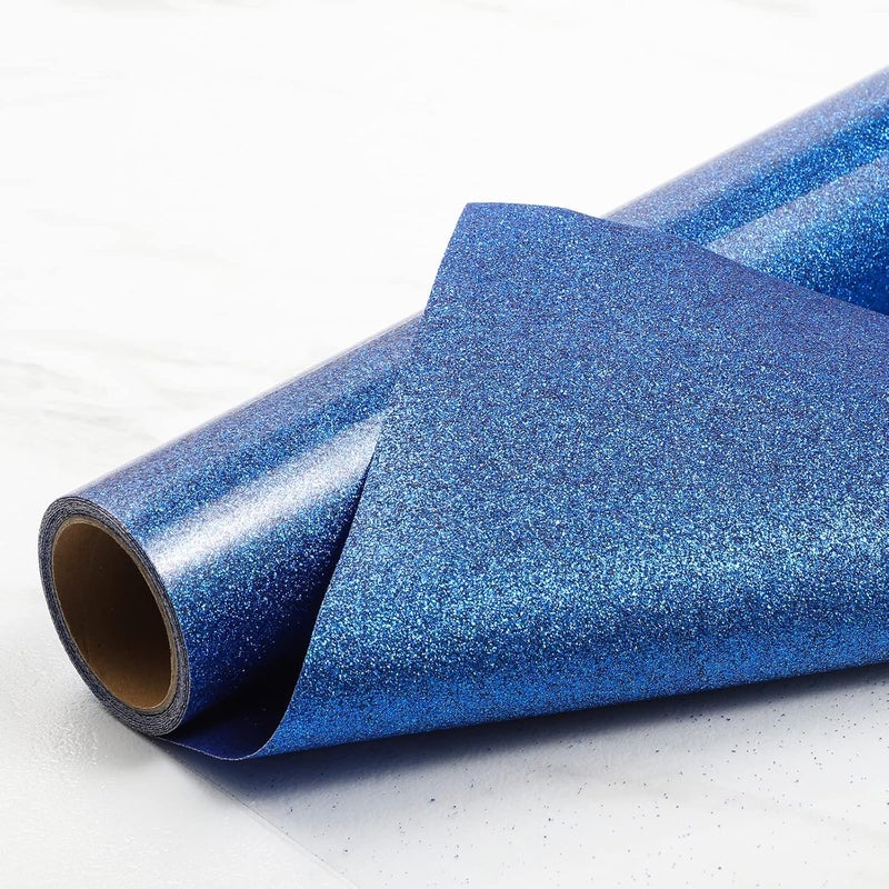 TransWonder Blue Glitter HTV Heat Transfer Vinyl HTV Rolls 12inx5ft, Glitter Iron on HTV Vinyl for Cricut T Shirts by (Sapphire Blue) - Image 1