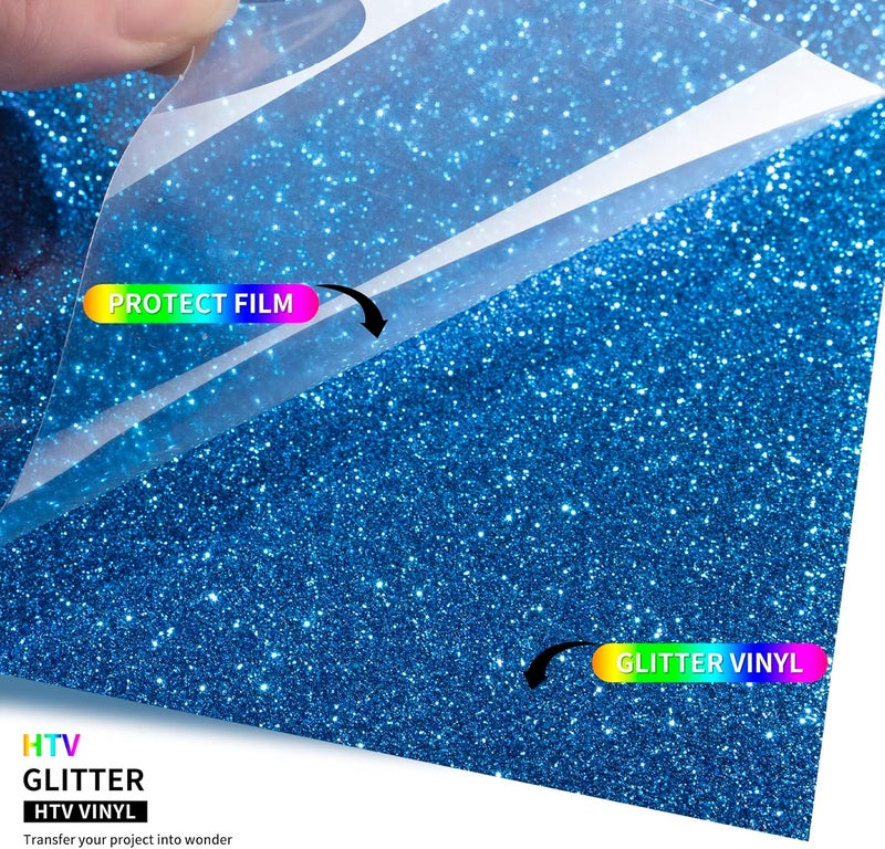 TransWonder Blue Glitter HTV Heat Transfer Vinyl HTV Rolls 12inx5ft, Glitter Iron on HTV Vinyl for Cricut T Shirts by (Sapphire Blue) - Image 2