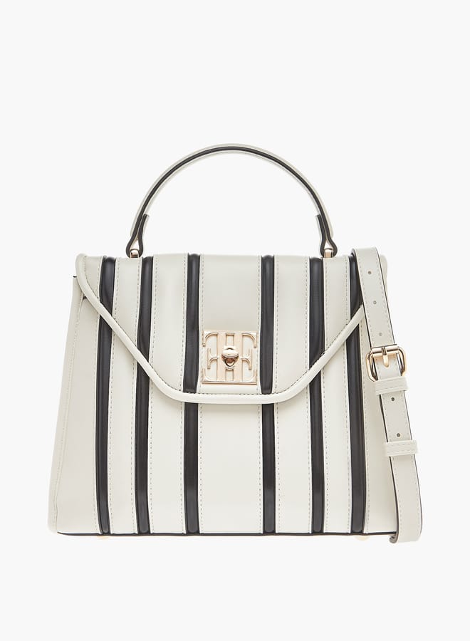 ELLE Womens Striped Satchel Bag With Twist Lock Closure And Adjustable Strap - Image 1