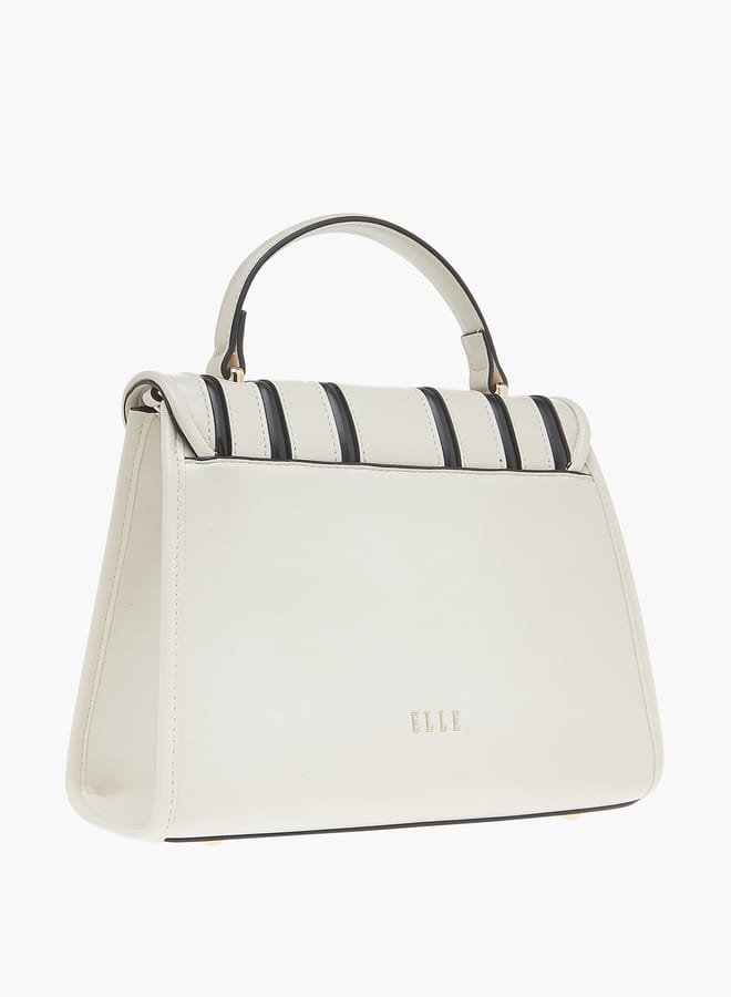 ELLE Womens Striped Satchel Bag With Twist Lock Closure And Adjustable Strap - Image 3